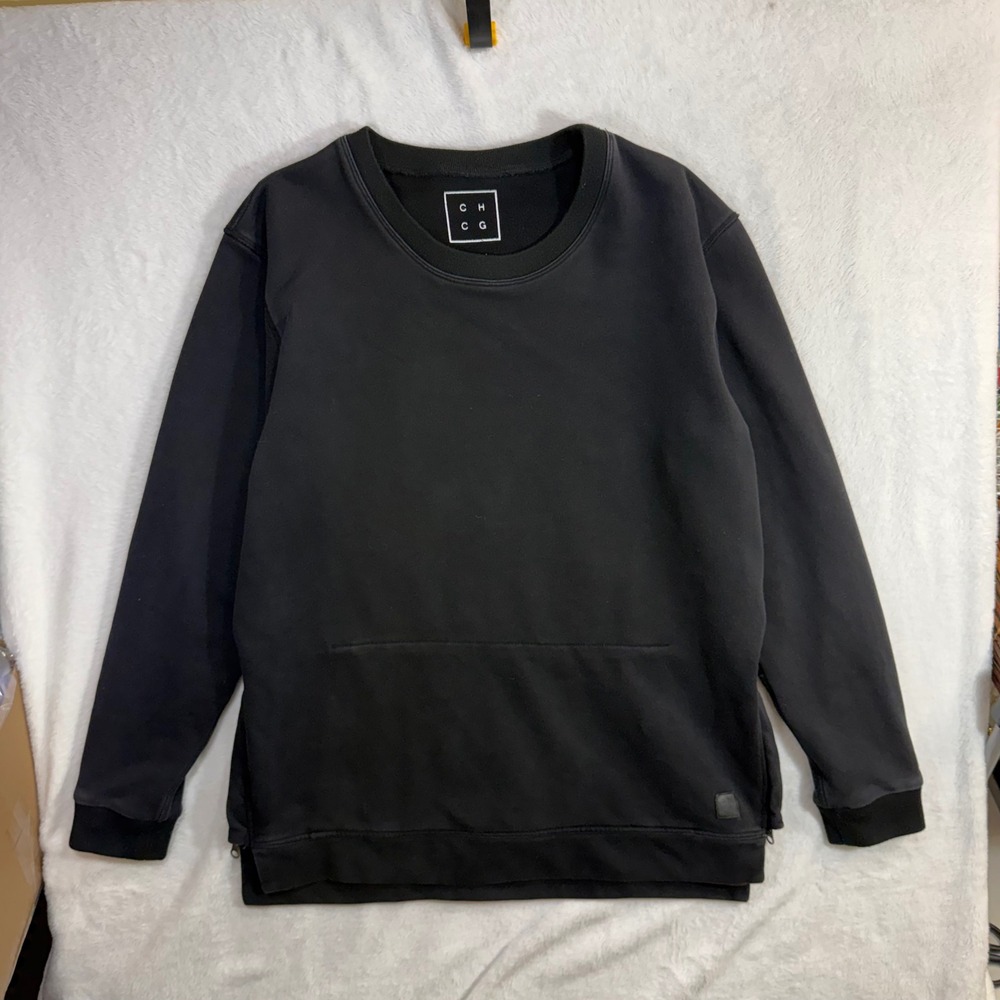 CHCG XL Men's Black Crewneck Sweatshirt Side Zip Streetwear Tech Gorpcore Modern